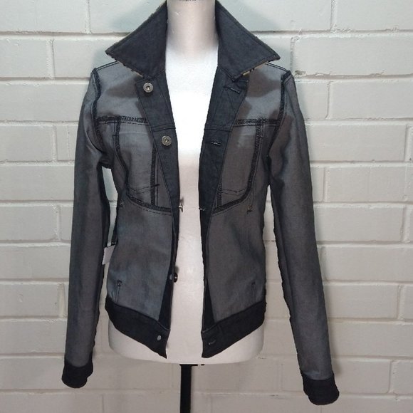 GUESS Black Denim Jacket Animal Print Trim Collared Womens Size M  CLEARANCE! - Picture 7 of 11